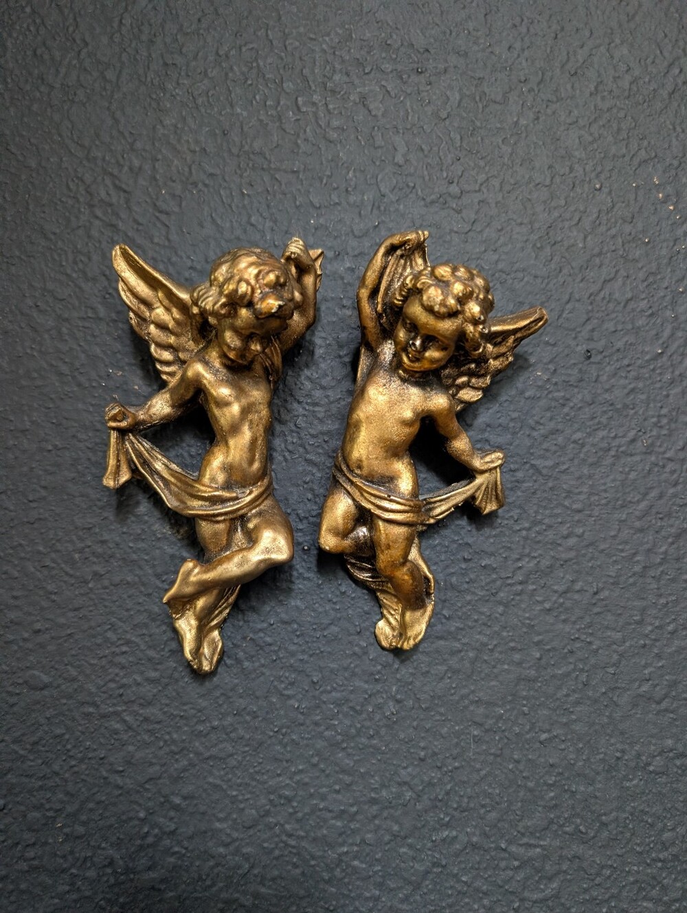 Vintage NeoClassical Style/ MCM gold Cherub Angeld plaster wall plaques decor